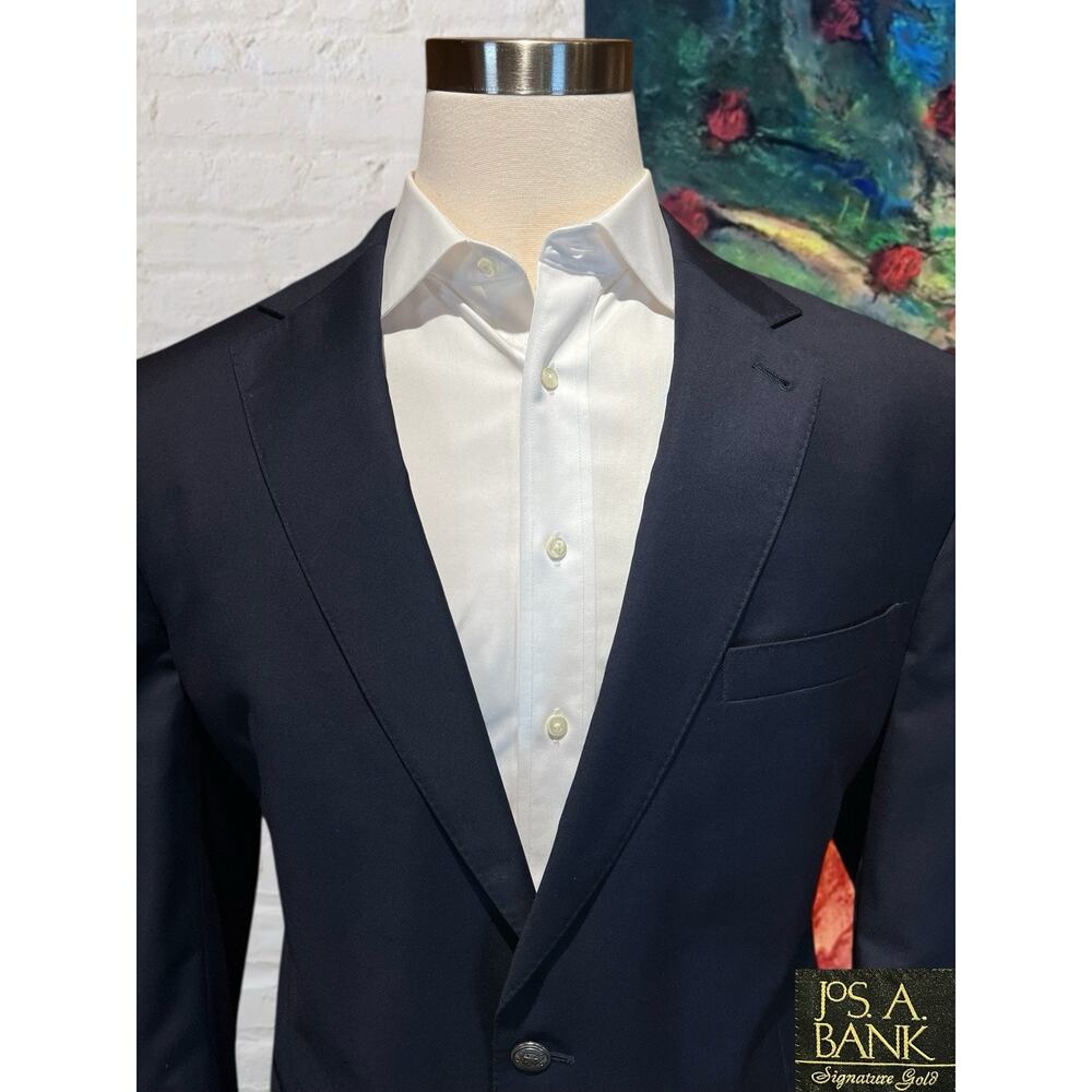 Jos A Bank Signature Gold Men's 46L Navy Blue Blazer Antique Silver Tone Buttons - Picture 3 of 16